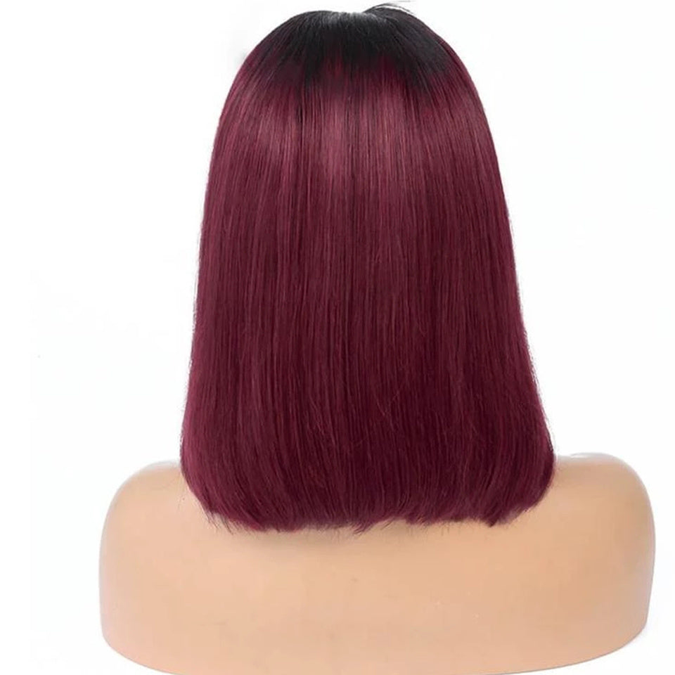 Perruque Bob courte et lisse en cheveux humains colorés 1B-99J